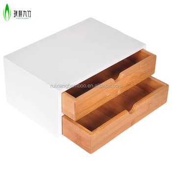 White Desk Organizer Stackable Bamboo Storage Box With 2 Drawer White Desk Organizer Stackable Bamboo