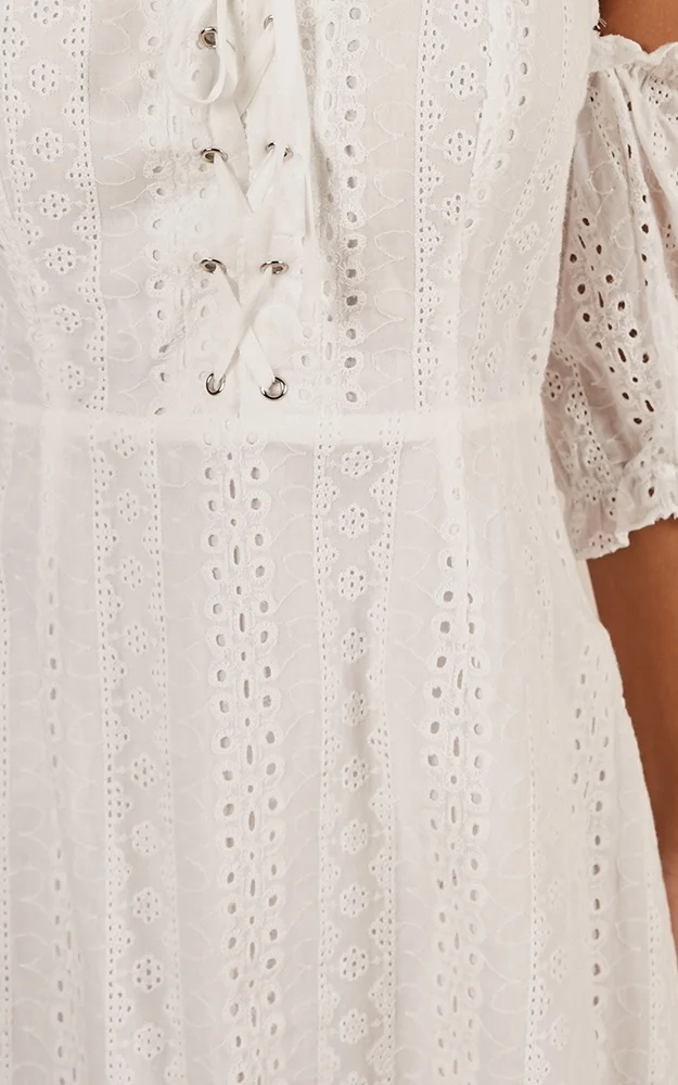 Bohemian Vintage Hollow Out Lace Cotton Long Sleeve Ruffles Mini Short Embroidery Casual Boho Linen Dress for Women