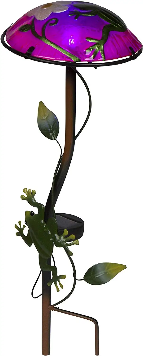 12" Solar Mushroom Garden Stake with Frog Design by Trademark Innovations (Light Green)