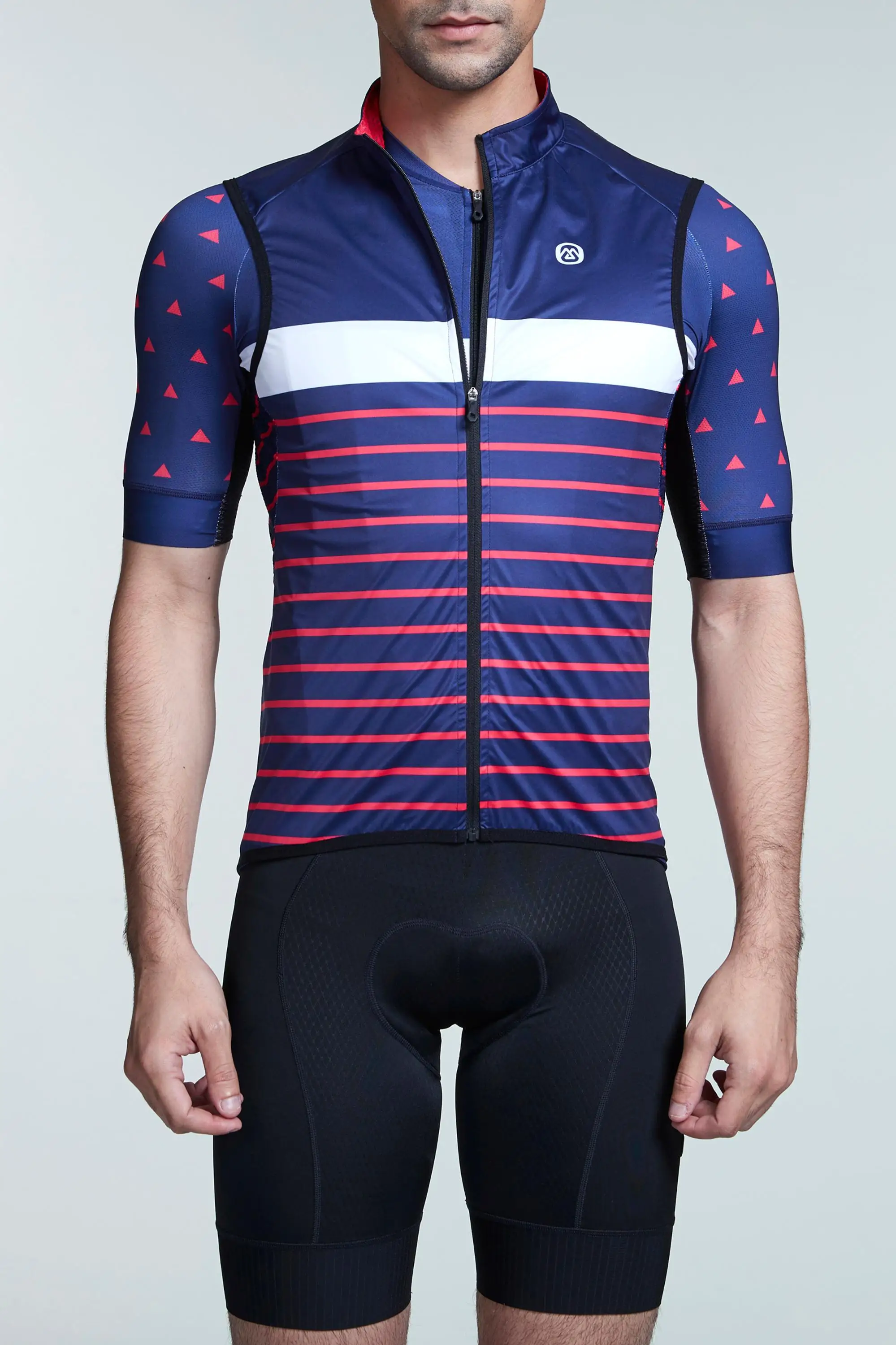 windbreaker and biker shorts