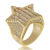 New Style High-end Hiphop Hipster Men's Ring Gold Silver Plated Iced Out AAA CZ Diamond Fashion Star Ring for Sale