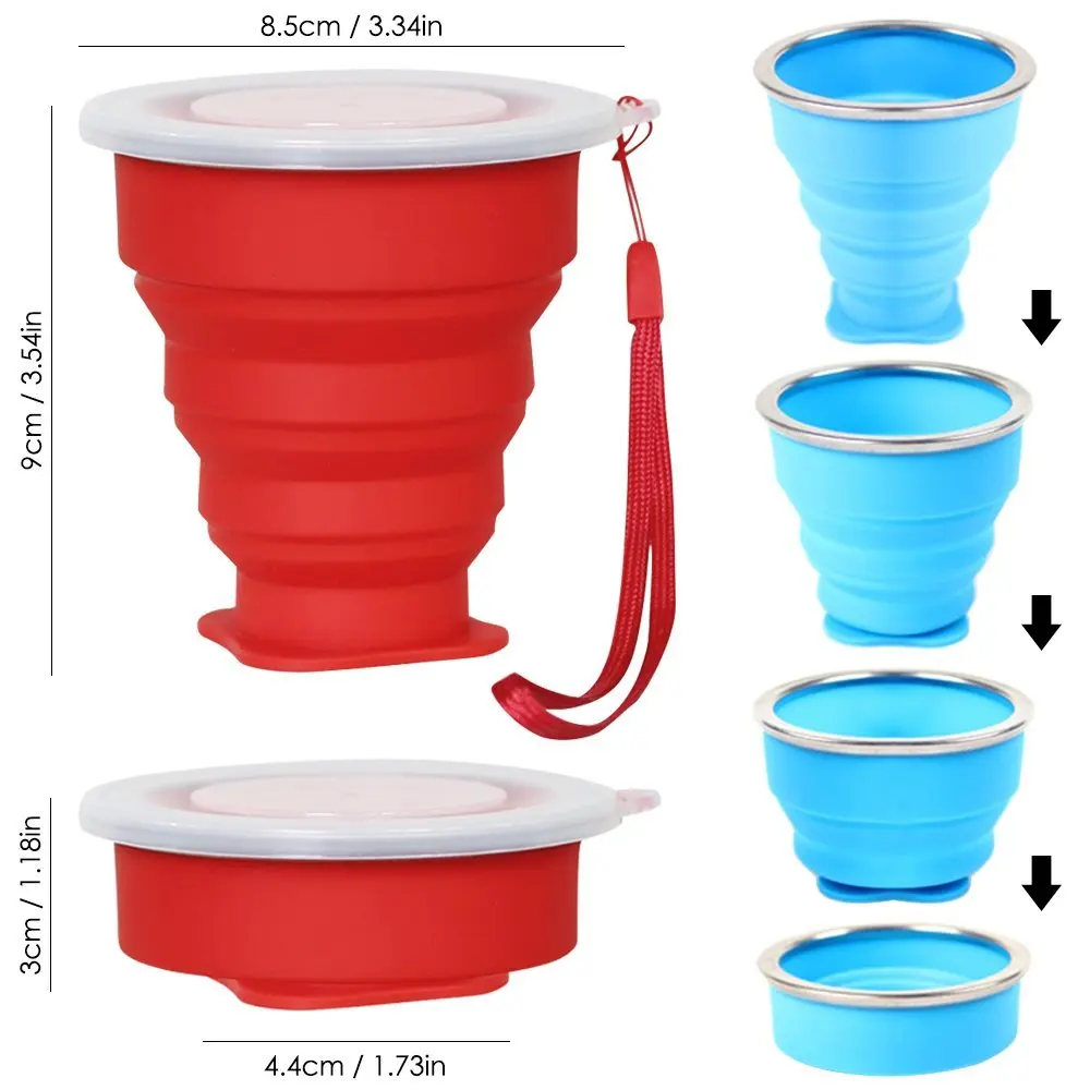 Reusable Bpa Free Food Grade Collapsible Travel Silicone Folding Camping Cup With Lid For Hiking