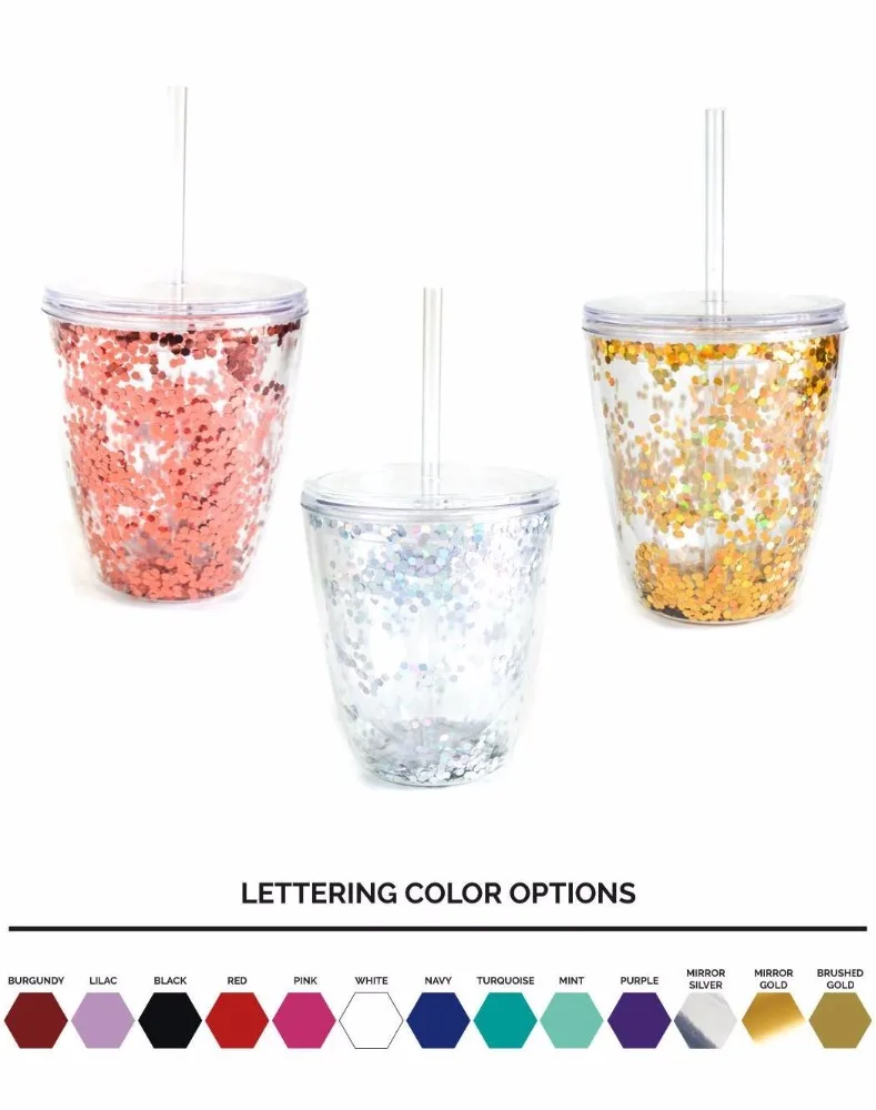 Bpa Free 16oz Confetti Tumbler,16oz Clear Plastic Double Wall Tumblers