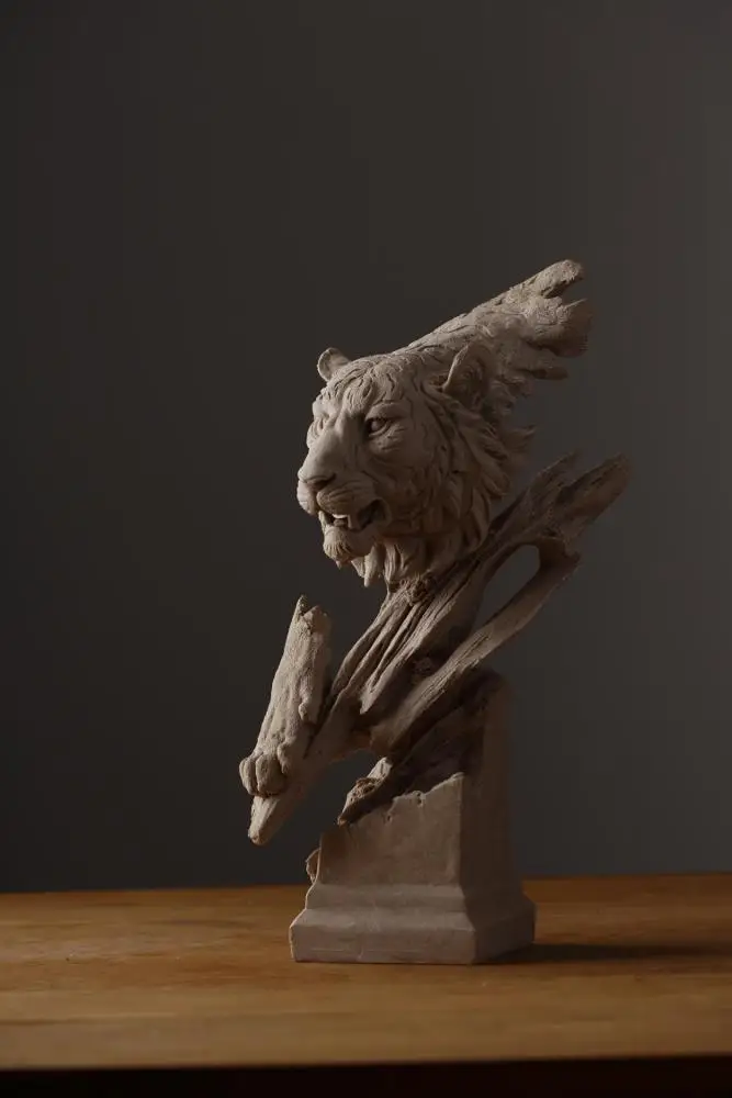 Sandstone American Creative Home Jewelry Decoration Tiger Head Sculpture Office Decoration 