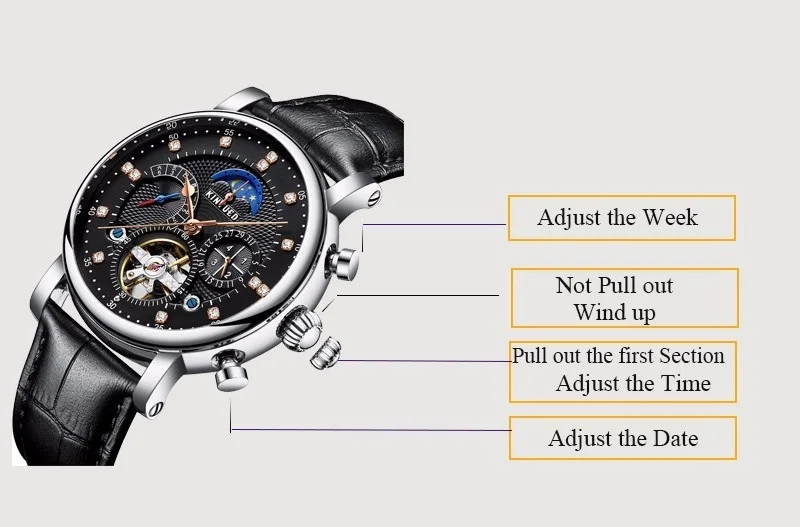 Wholesale Luxury Watch Mechanical Moon Phase Calendar High Quality Automatic Tourbillon Mechanical Man Watch