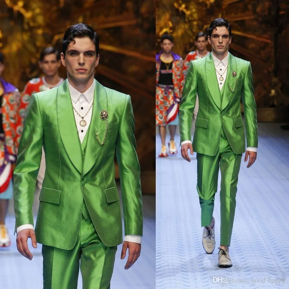 Shiny Green Groom Tuxedos Excellent Men Wedding Dress Men Business Prom ...