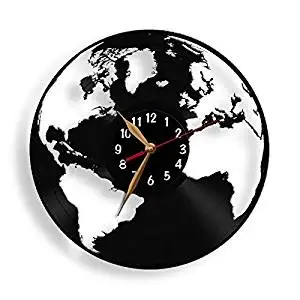 Planet Earth Wall Clock Vinyl Record World Map Wall Art Globe Décor Birthday Gif