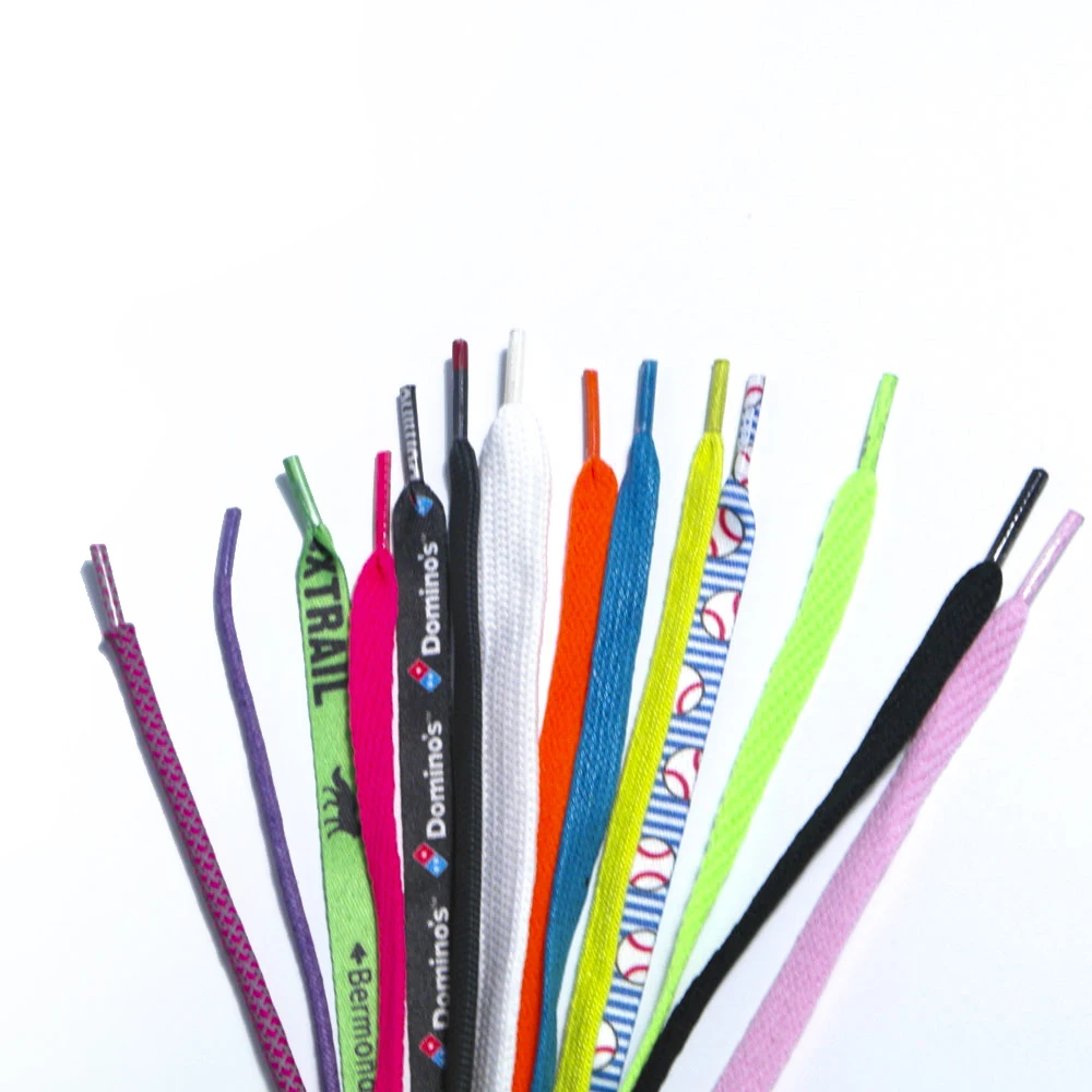 Flat Custom Shoelace Tip Polyester Colorful Company Promotion Heat Transfer Shoe Lace Packaging