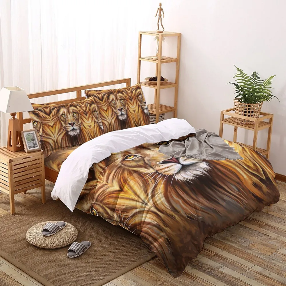 3d Lion Animal Printing Home Bedding Set For Adult Cotton Sheets