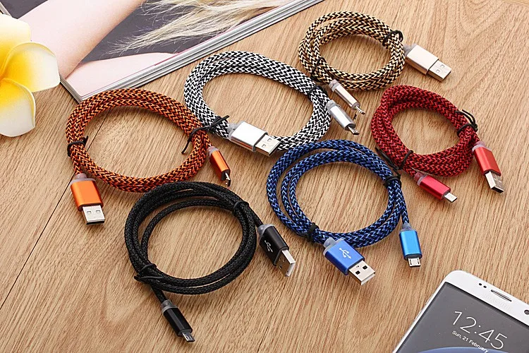 1M Alloy Metal Braided Wire Micro USB Cable 3ft Sync Nylon Woven Charger Cords For Samsung Galaxy S3 S4 S6 for Samsung