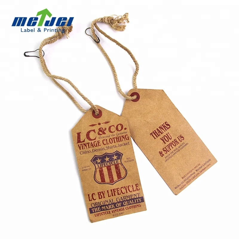 Custom Kraft Paper Hang Tag Clothing Garment Clothes Hanging Tag With