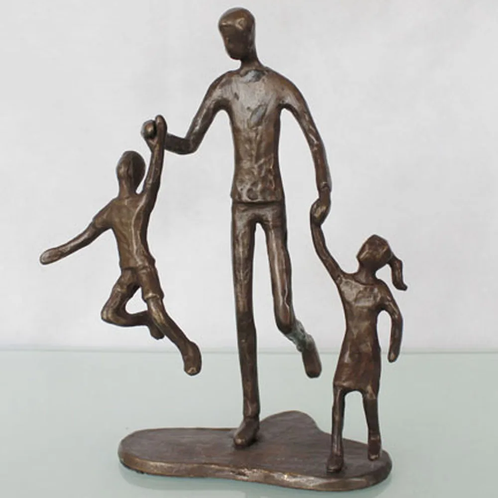 Abstract Bronze Father And Children Home Figurine Sculpture For Father