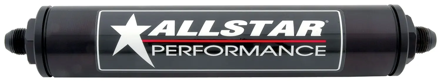 Allstar ALL40244 Black 12" Long x 2" Diameter Anodized Aluminum -8 AN Inlet/Outlet In-Line Fuel Filter Housing
