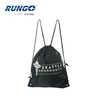 Cheapest reusable promotional black polyester customized logo drawstring bag