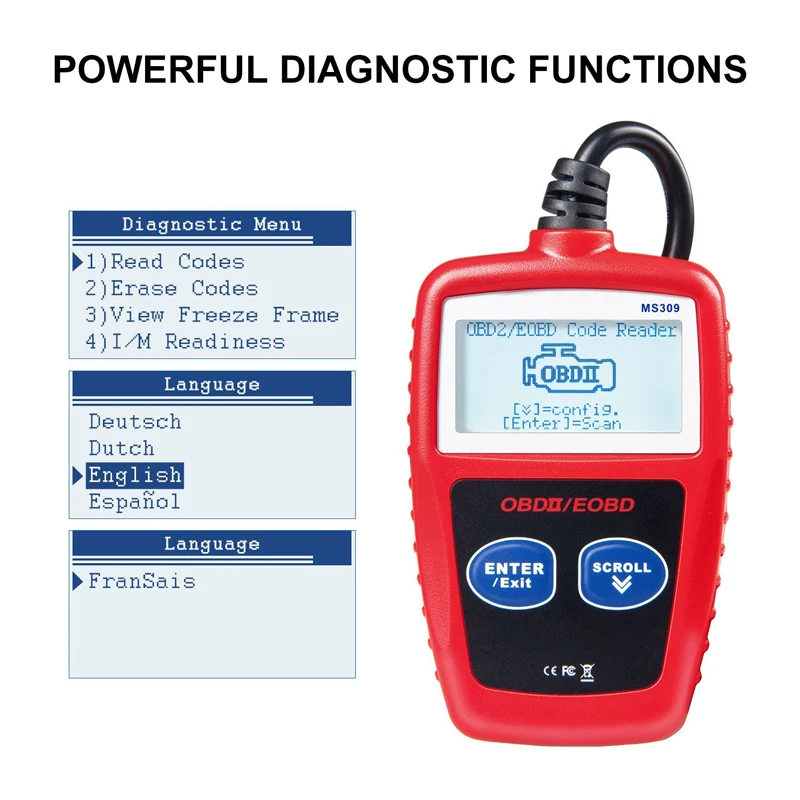 Scanner OBD2 DollaTek MS309 – Outil Diagnostic Auto Multilingue, Effacement Codes Défauts, Compatible Voitures 1996+