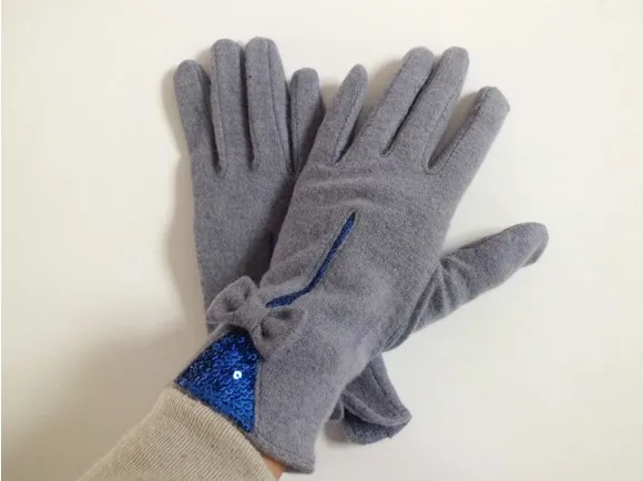 Ladies sequins wool fleece lined gloves with a butterfly