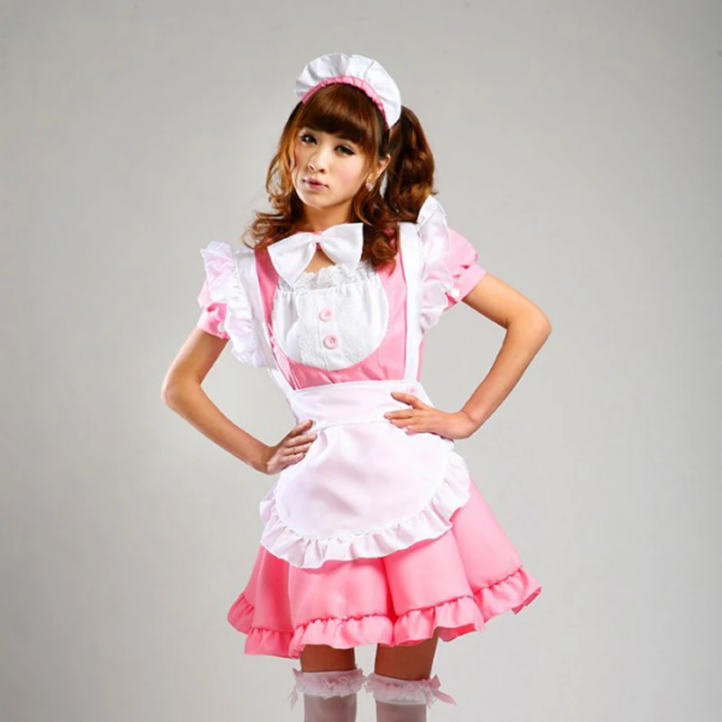 Adult Japanese Pink Adult Women Lolita Maid Uniforms Dress Cosplay