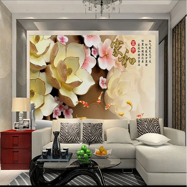 3d stéréoscopique soulagement lotus grande murale papier