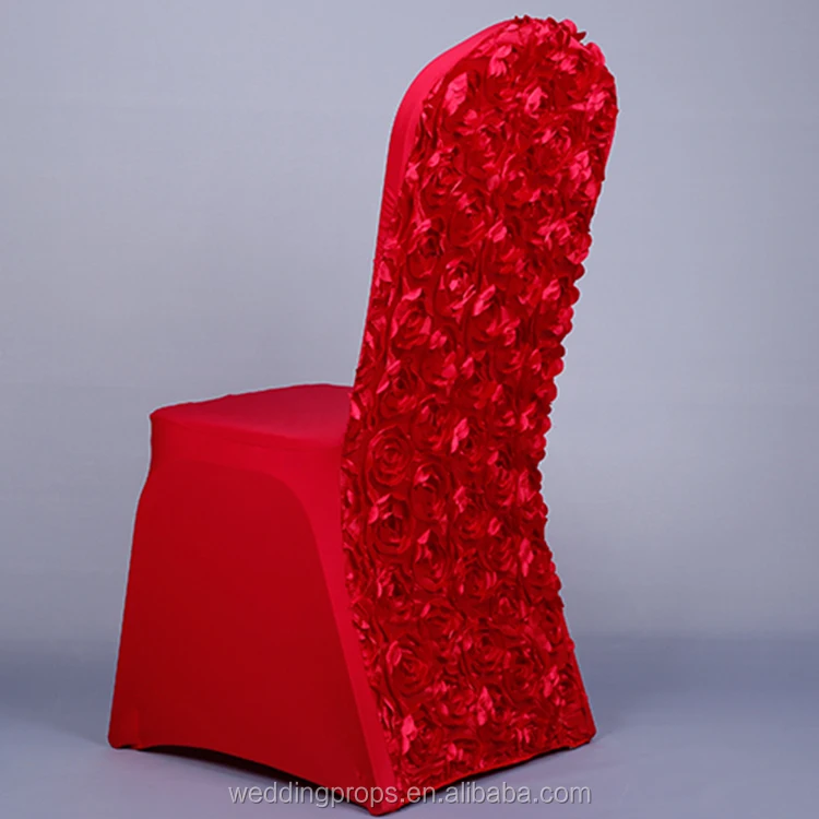Red Used Universal Wedding Spandex Rosette Chair Cover With Satin