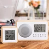 Digital Wood Frame FM Radio Alarm Clock Indoor Thermometer Table FM/AM Radio Clock