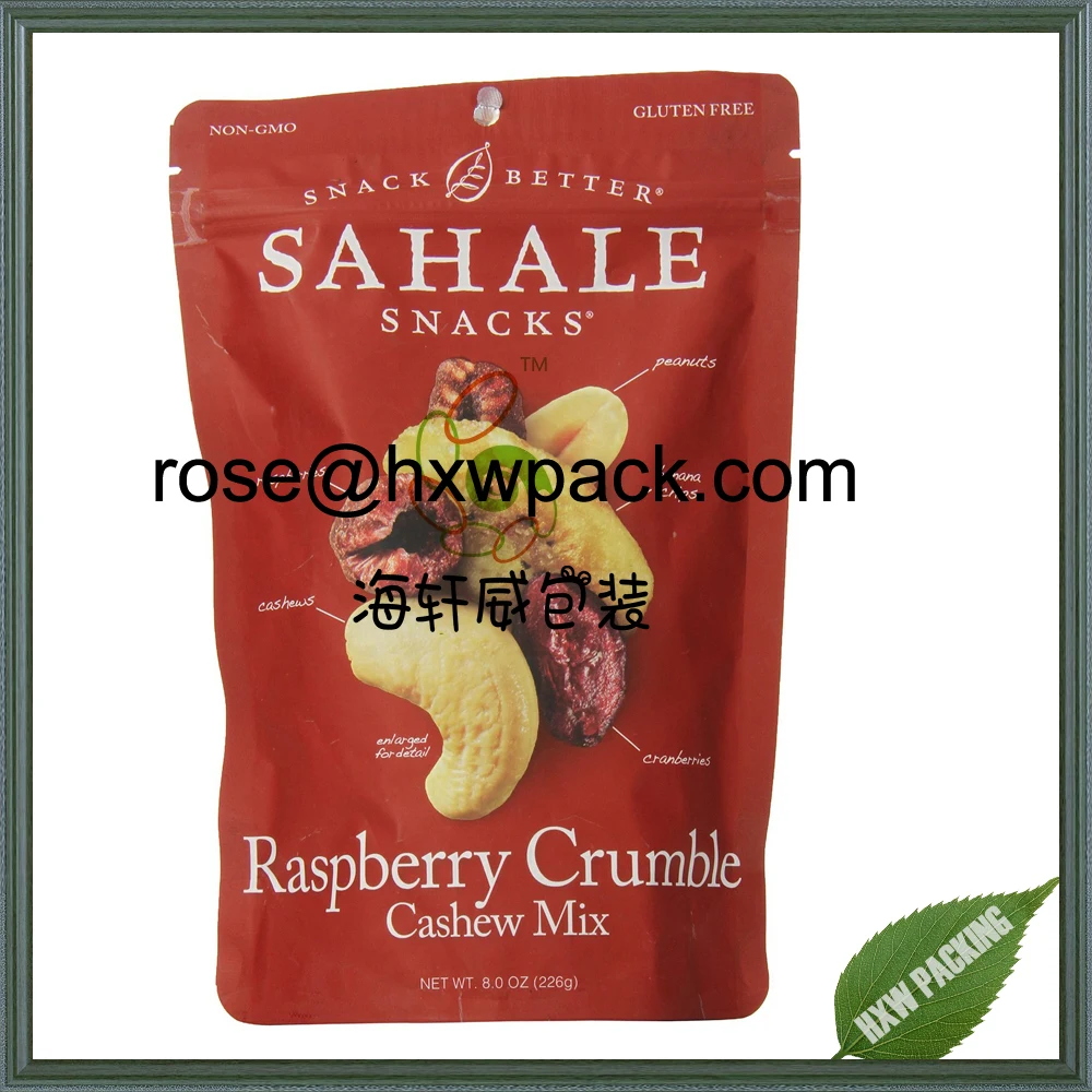 Mylar Plastic Food Sachet For Cashew Nut Packaging With Hang Hole And