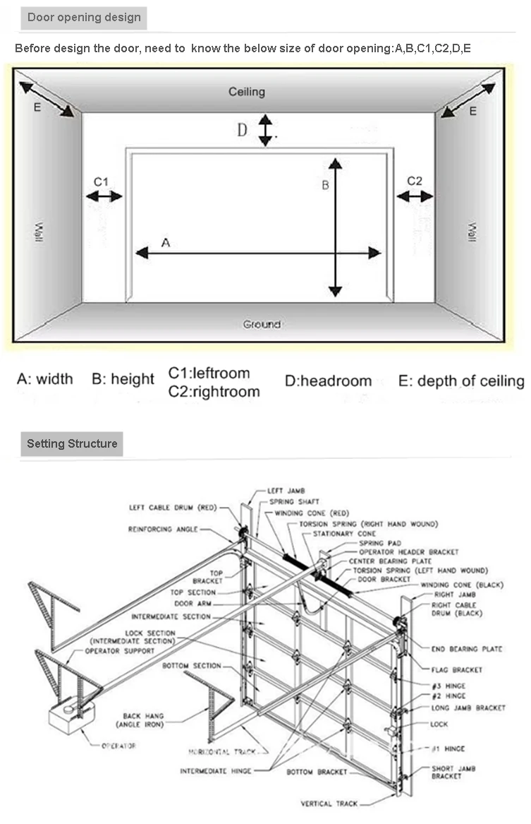 fireproof industrial french sliding sectional garage doors with small door