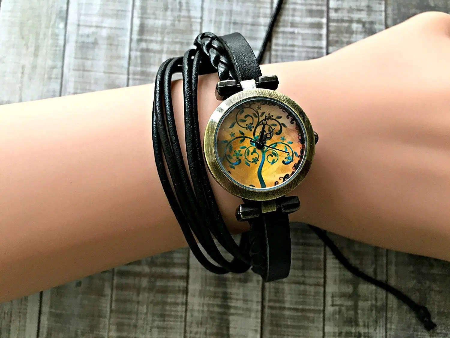 Tree Wrap Bracelet Leather Watch, Leather Wrap Bracelet Watch, Leather Wrap Art Watch, Vintage Retro Wrap Bracelet Watch, Wrap Genuine Leather Watch 009