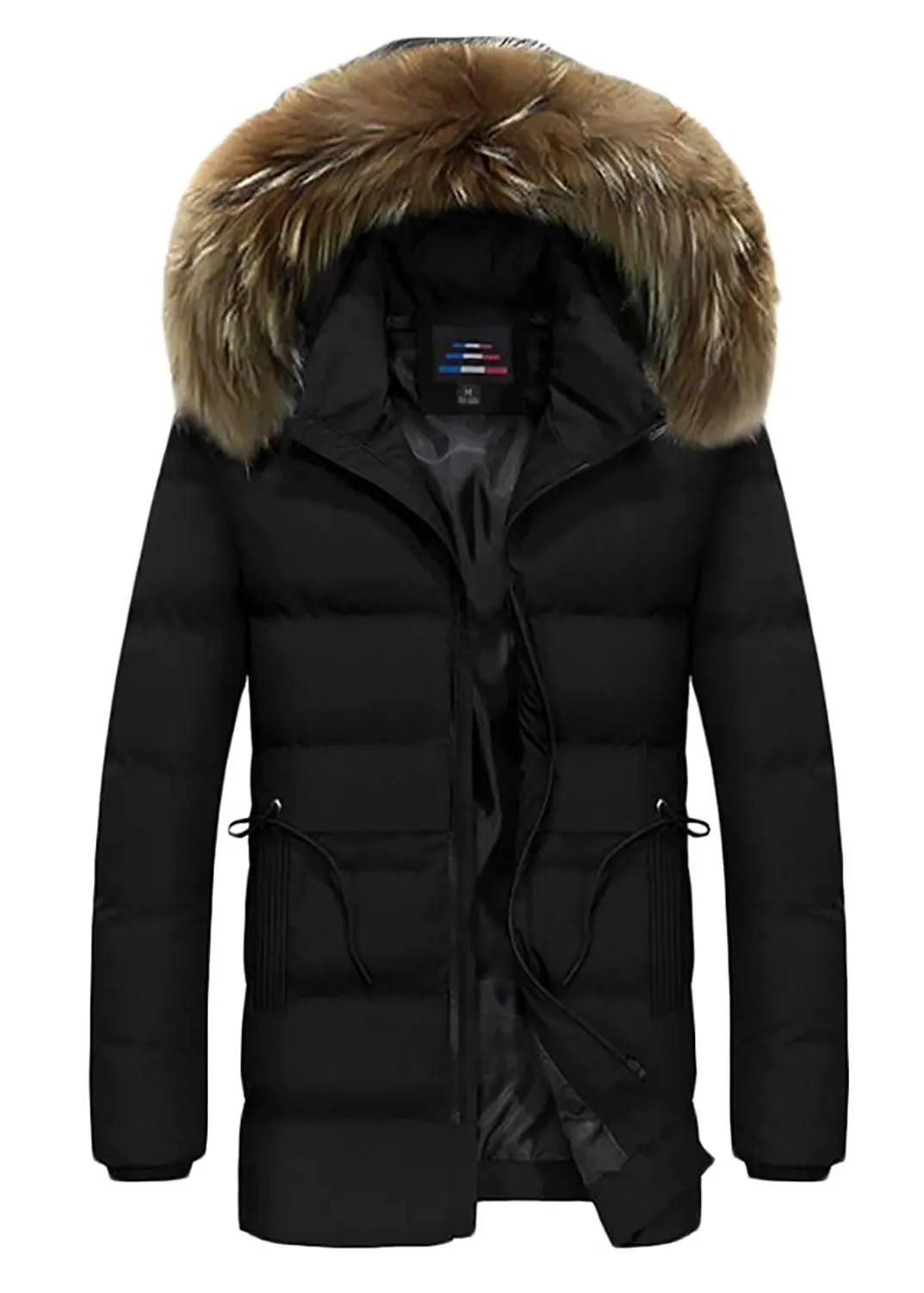Cromoncent Mens Winter Thick Fleece Quilted Faux Fur Collar Corduroy Parka Coat