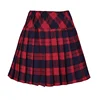 Women Elastic Waist Double Layer mini Pleated Knit Tartan Skirt
