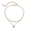 Fancy Women CZ Charms Bracelet Rose Gold Double Layered Chain Bracelet