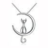 ATHENAA 925 Sterling Silver Fancy Design Moon And Cat Shaped Pendant Box Chain Necklace