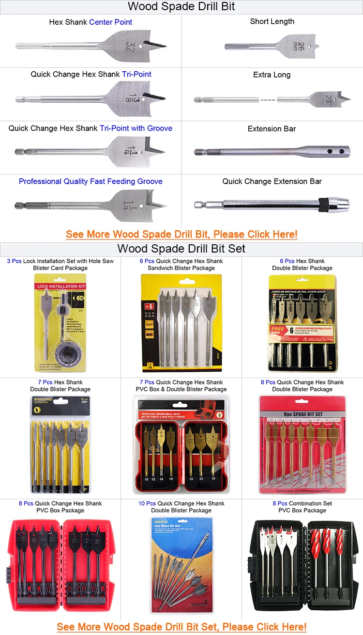 8 Pcs Hex Shank Flat Wood Spade Drill Bit Wood Auger Bit Combination Set