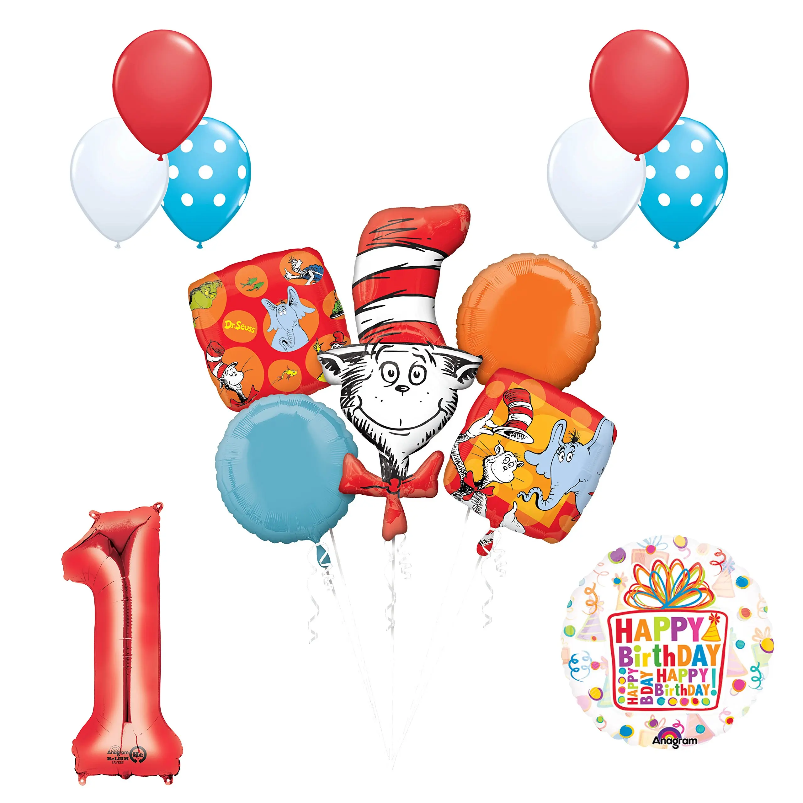 Buy 13 Pc Dr Seuss Cat In The Hat 1st Birthday Party Balloon