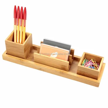 Bamboo Desk Organiser Set Of 4 Pcs Tray Pen Holder Card Holder