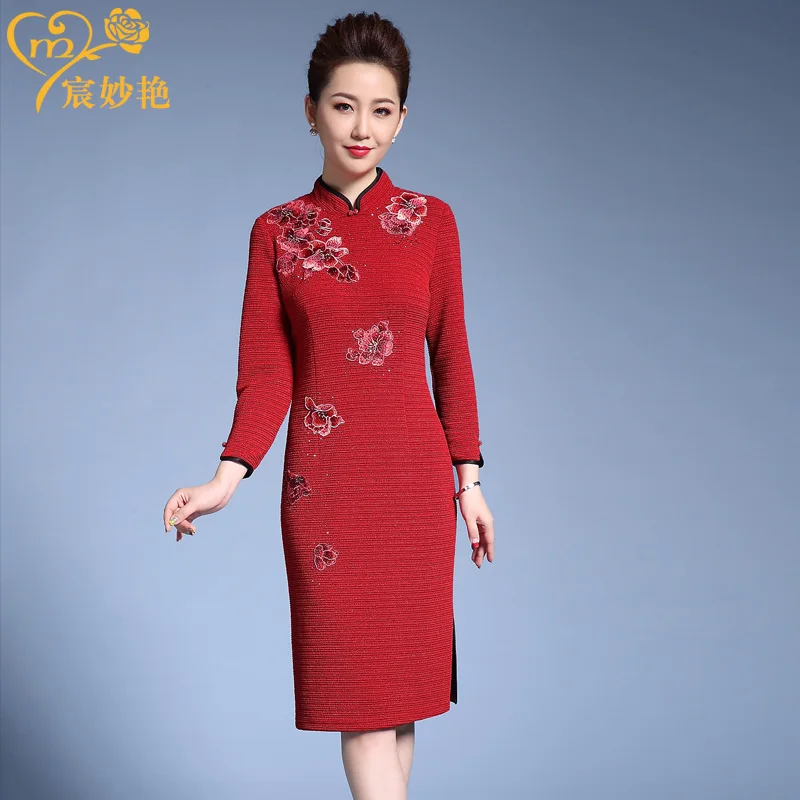 red cheongsam dress
