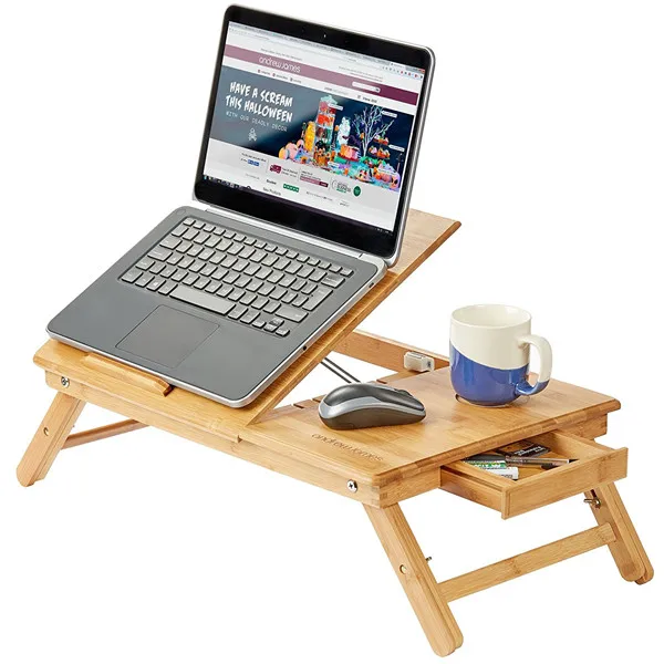 Folding Bamboo Laptop Table With Cup Holder And Drawer Buy