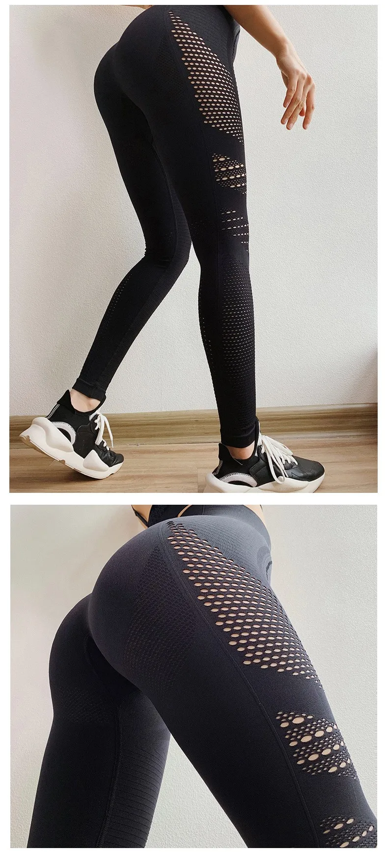 K204 Women Hollow Out Booty Sexy Slim Fitness Seamless Workout Pants Butt Lifting Yoga Gym