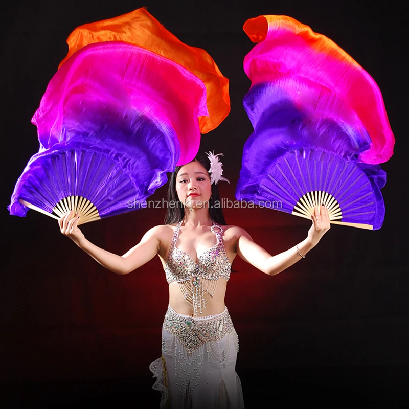 Wholesale Stage Performance Property Dance 100% Silk Veils 120cm Women Belly Dance Fan Veils From