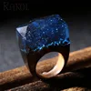 RAKOL Charming blue hsychedelic star night sky scenery landscape resin wood finger ring