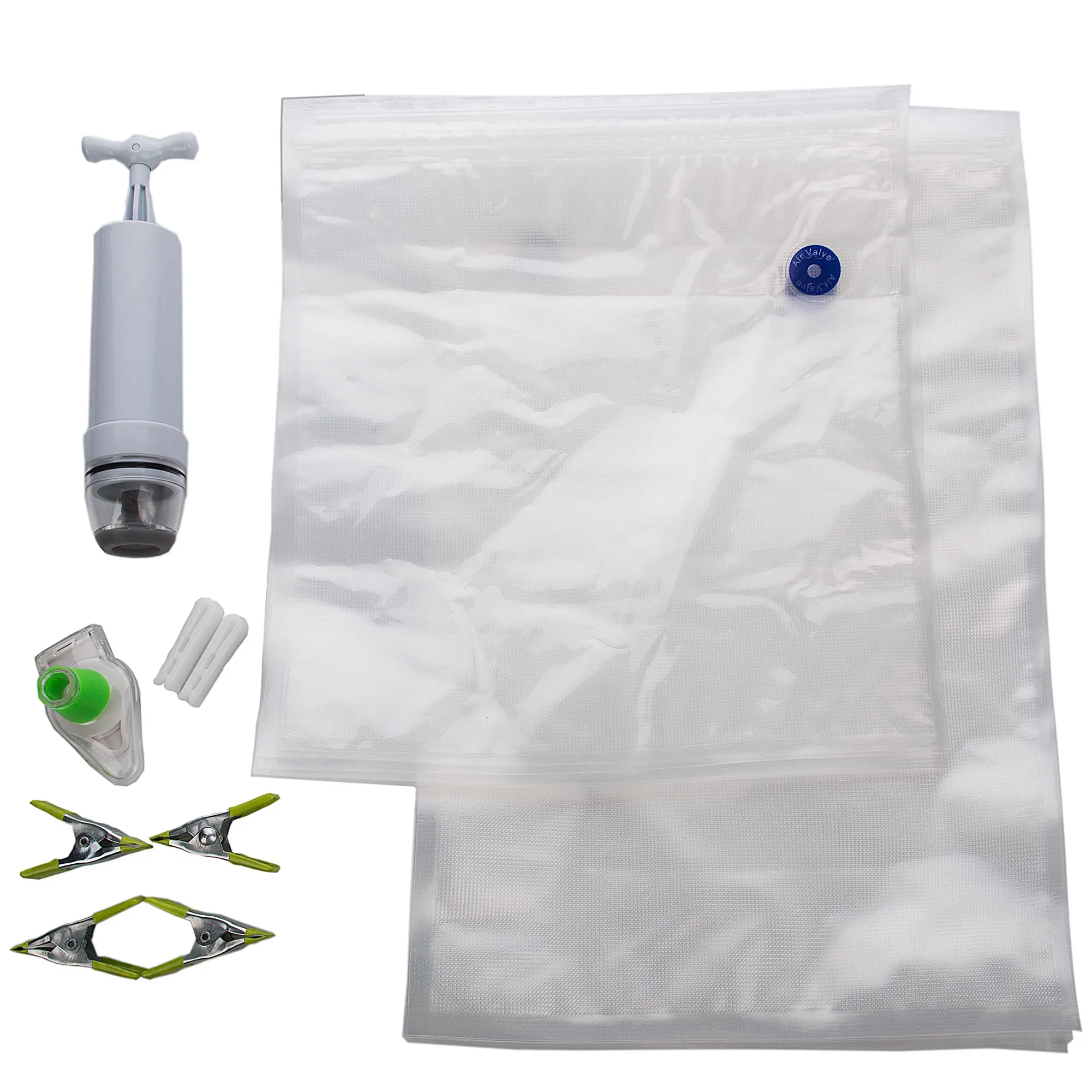 20 Premium Sous Vide Bags Essentials Kit for Anova and Joule Cooker - 1 Hand Pump, 2 Sealing Clips and 4 Sous-Vide Clips(BPA Free) - Reusable & Easy to Use, Practical for Food Storage