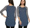 casual women Polka Dot Body Stripes 3/4 Sleeves Tunic Top long bodice round hemline fashion blouses summer designs