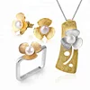 Lotus Fun 925 Sterling silver Stud Earring Ring Pendant Necklace Gold fresh water pearls jewelry set for Women