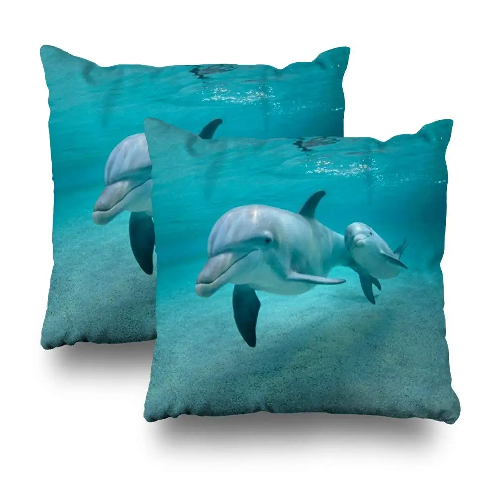 Soopat Decorative Pillow Cover Pack of 2, 18"X18" Two Sides Printed Dolphin Calf Pillow Throw Pillow Cases Decorative Home Decor Indoor Nice Gift Kitchen Garden Sofa Bedroom Car Living Room