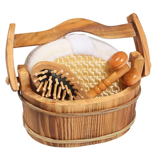 wholesale hot selling good quality massage bath gift set 5pcs wooden shower set