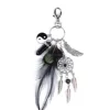 Promotion product black agate stone real feather yin yang charms dreamcatcher key chain