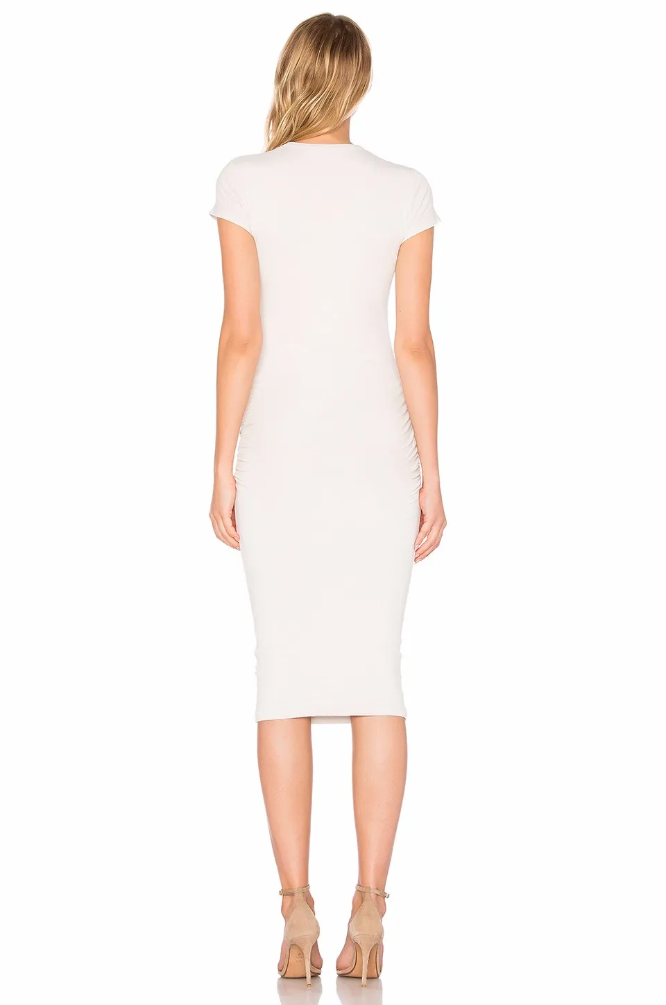 white cap sleeve midi dress