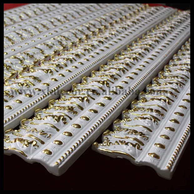1 2meter Ceiling Decorative Moulding Pu Material White With Gold 1 2meter Ceiling Decorative Moulding Pu