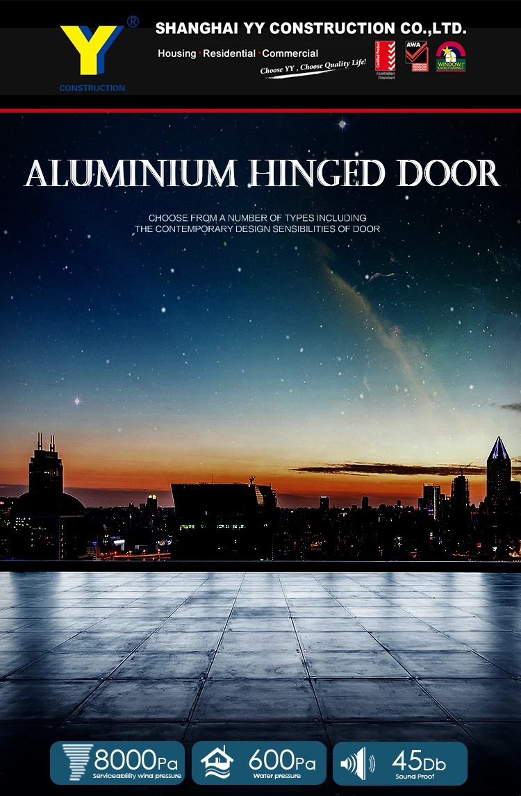YY aluminium double glaze  lowe doors security  hinged door used exterior french doors for building