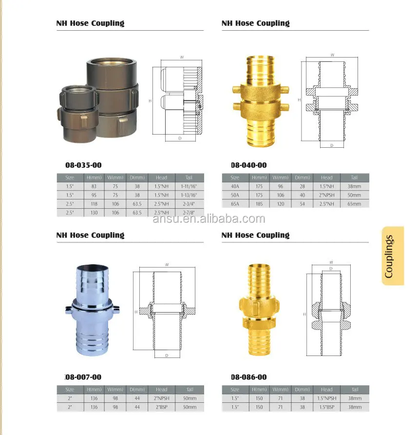 Nh Fire Hose Connector Fire Hose Coupling 2.5'' Dn65 And Nozzle Female