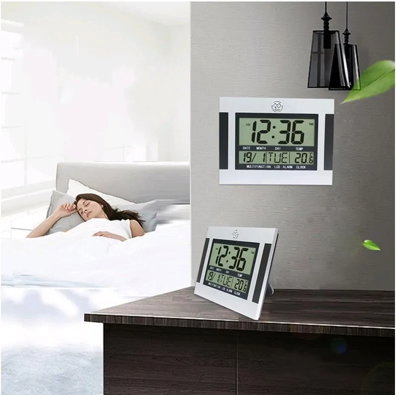 Big Wall Clock with Thermometer Function Digital Alarm Big Wall Clock Decor Decorative Wall Clock